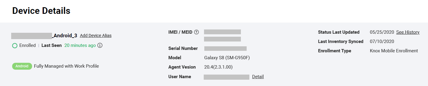 Device Details page