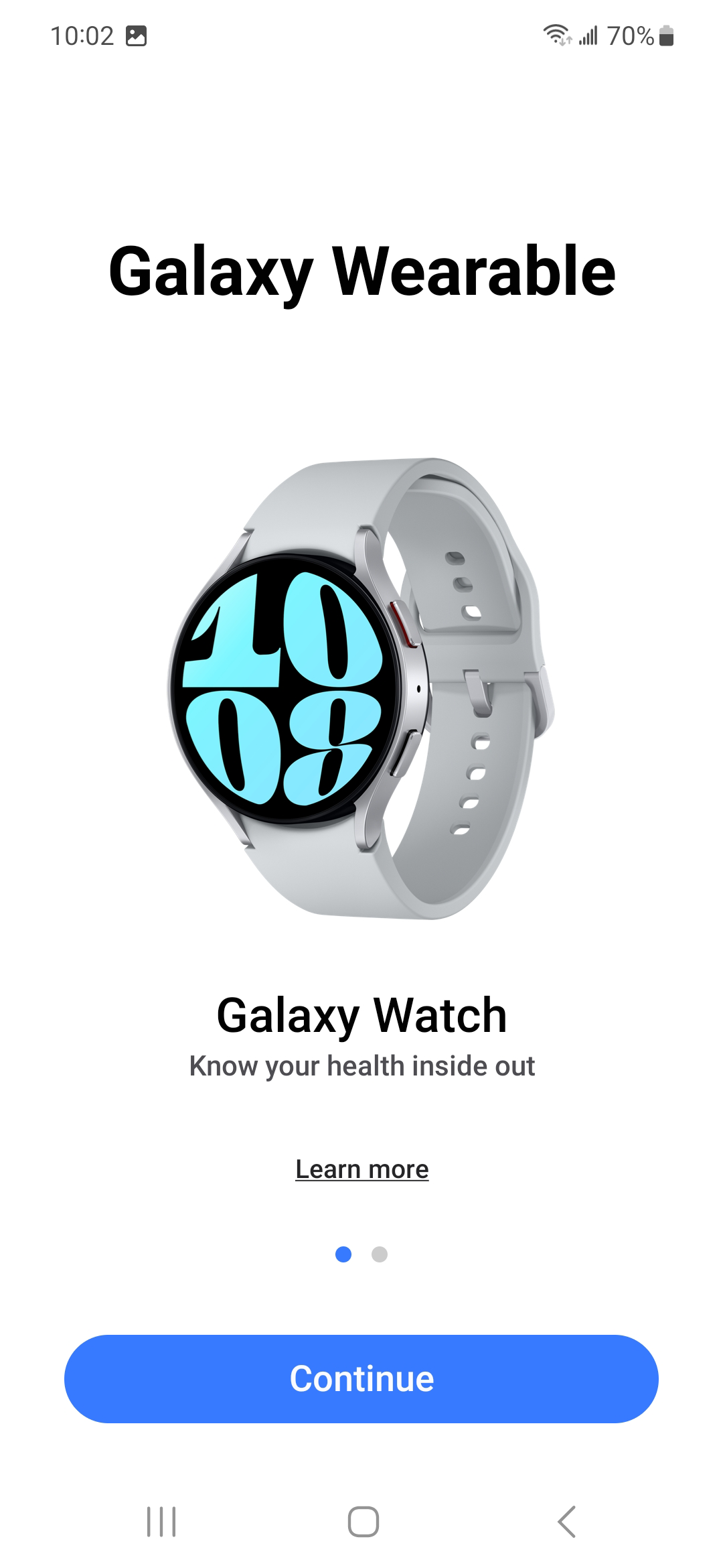 Galaxy Wearable home screen