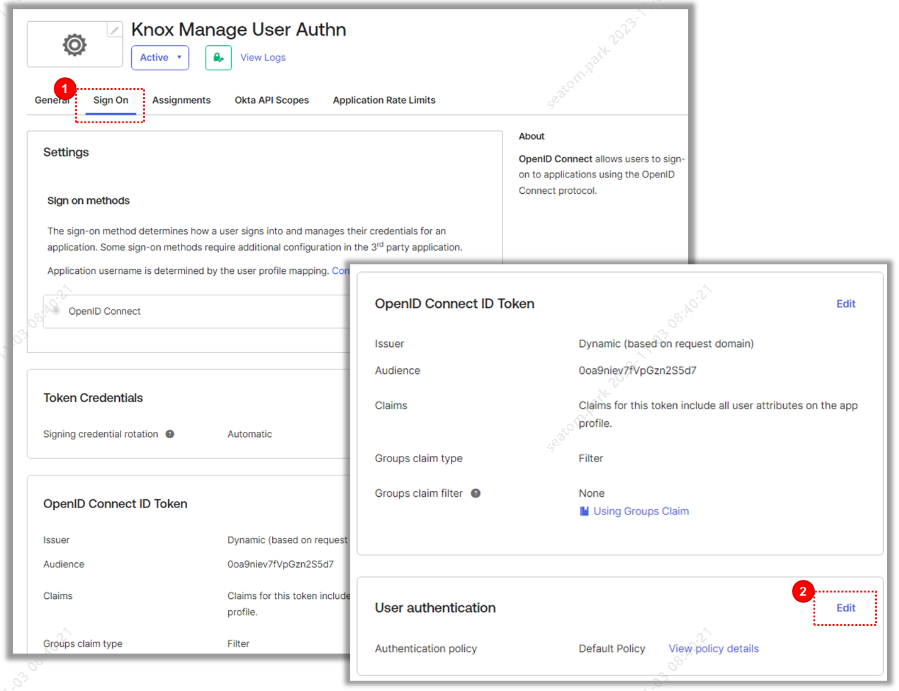 Edit user authentication settings