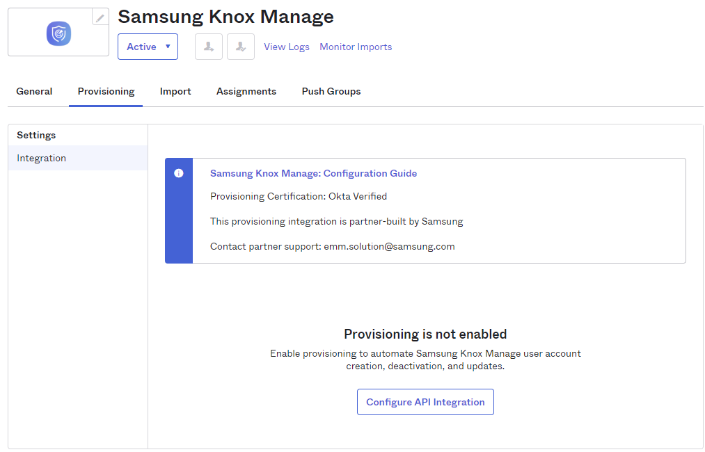 Configure API integration