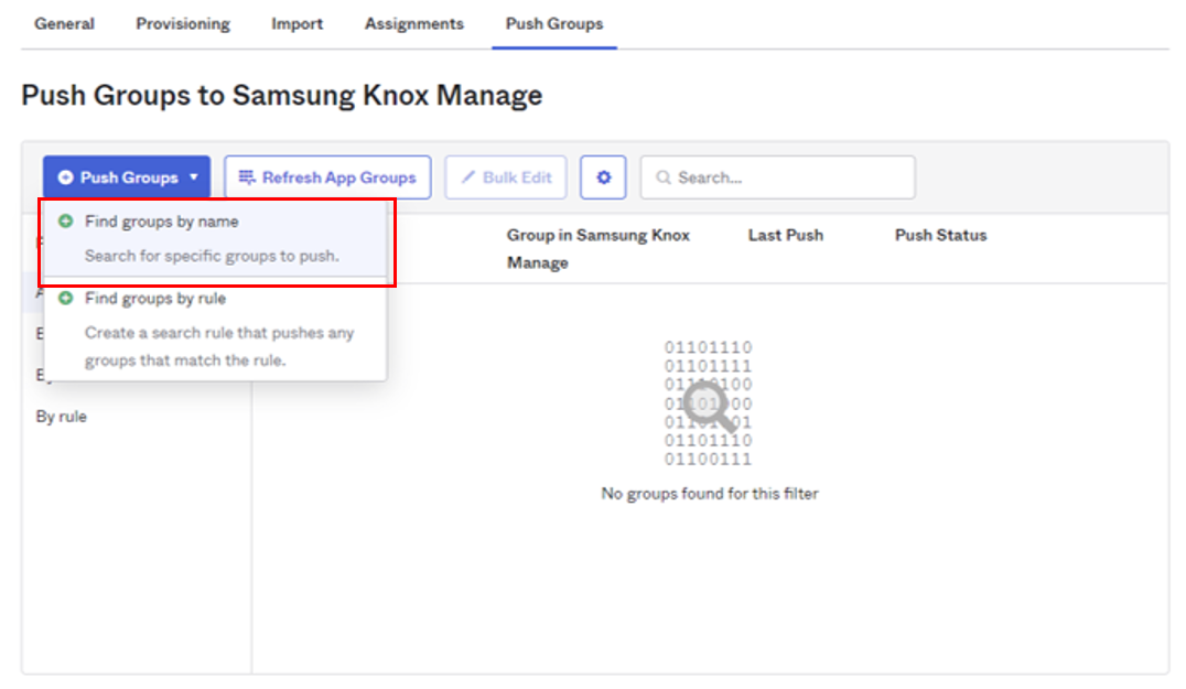 Search Okta group to push to Knox Manage