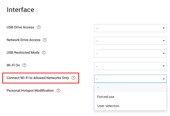 The allowed Wi-Fi networks policy.