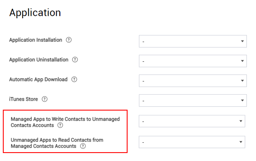 The managed and unmanaged app contact sharing policies.