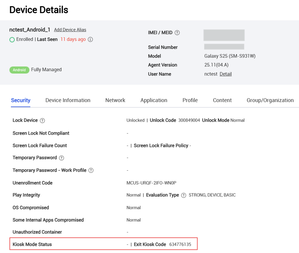 The Deleted Devices list in Knox Manage.