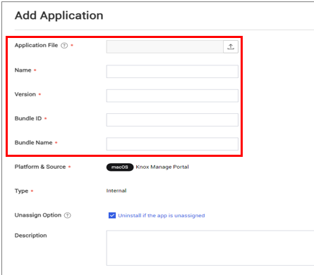 Information to be entered manually while adding macOS app package