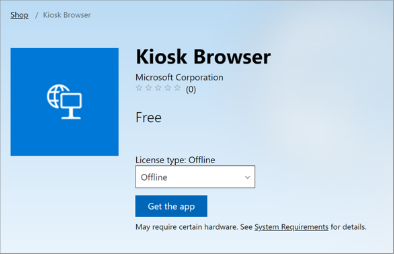 The entry for the Kiosk Browser app on Microsoft Store for Business.