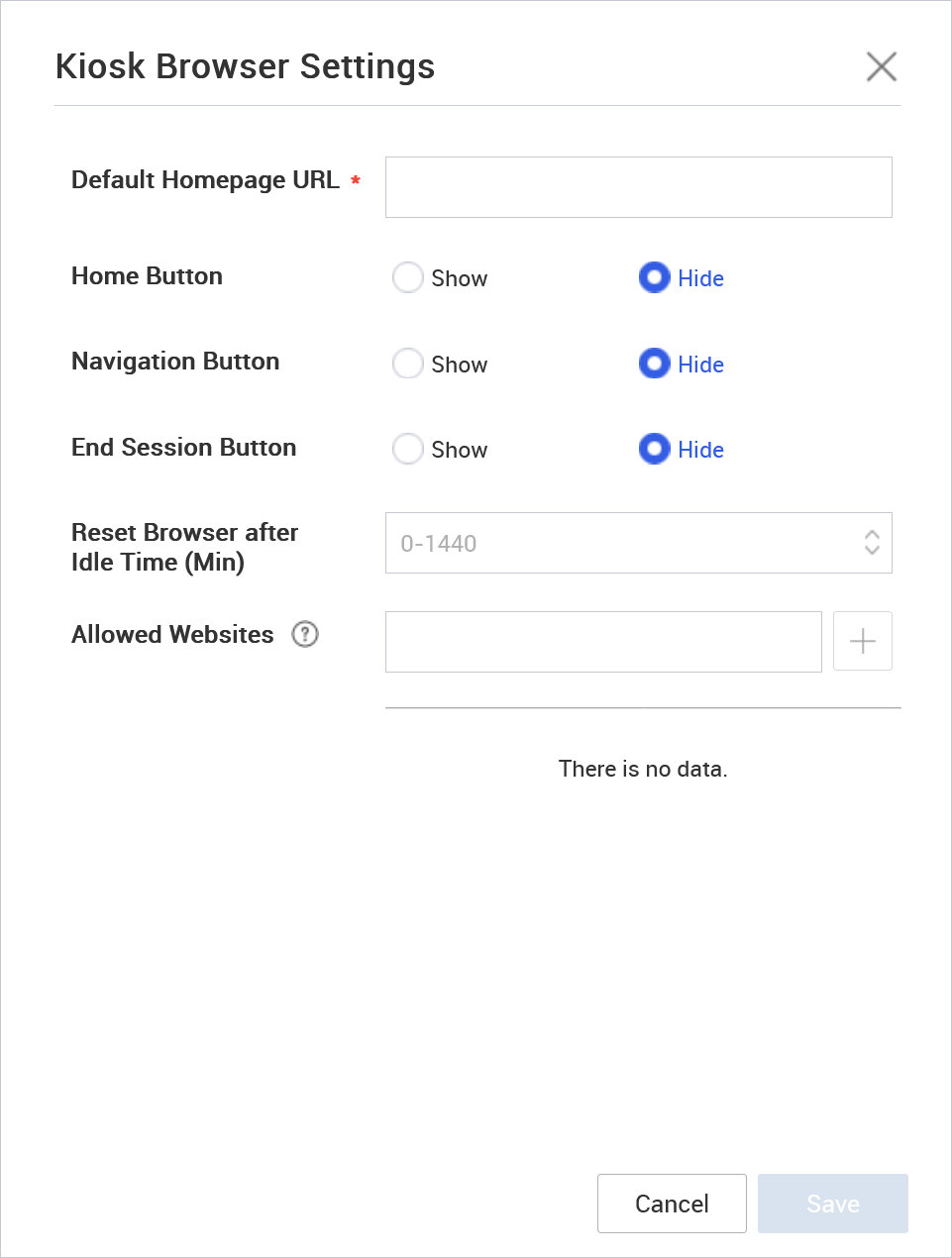 Setting the Kiosk Browser policies.