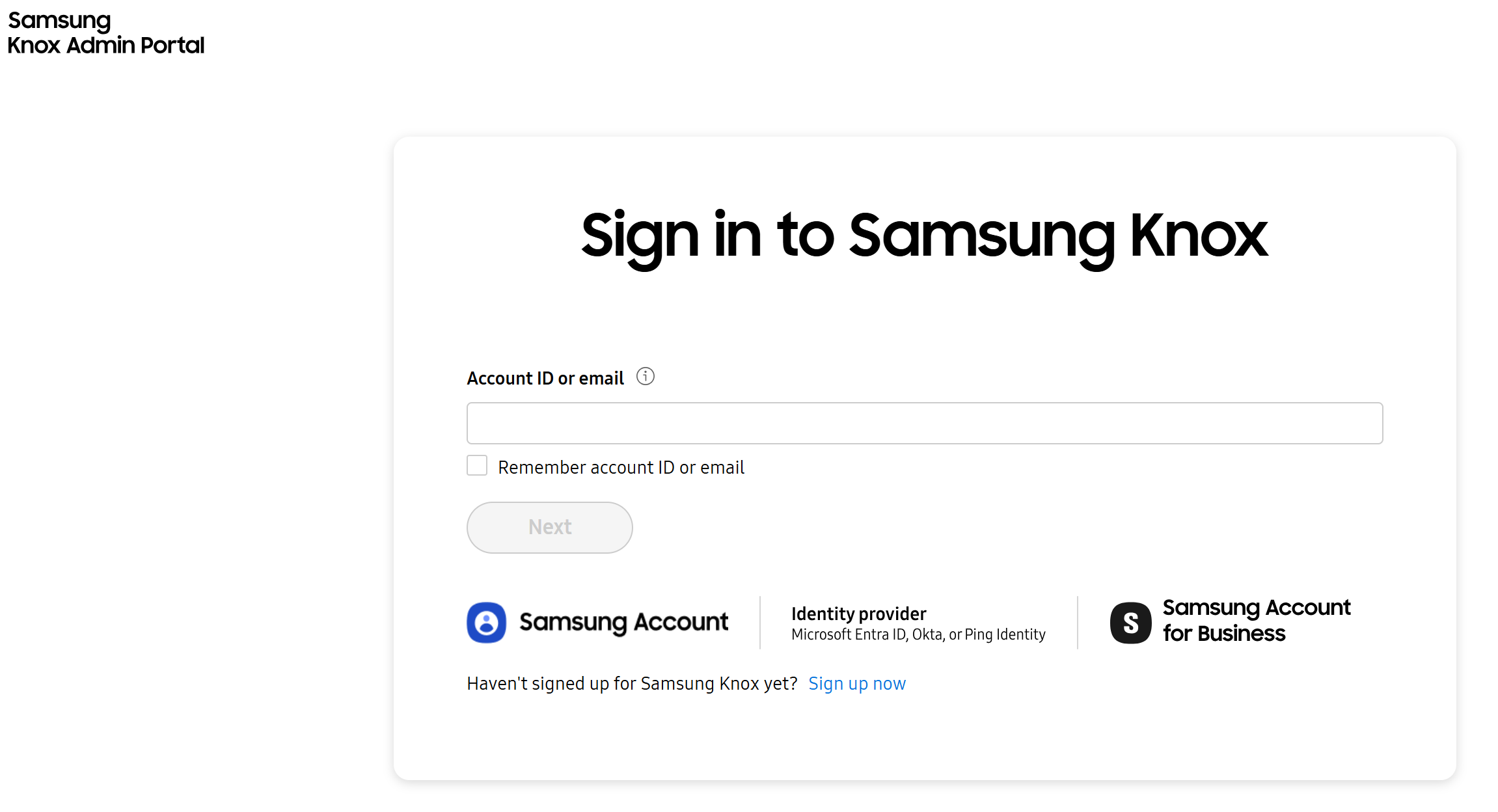 The sign-into Samsung Knox screen.