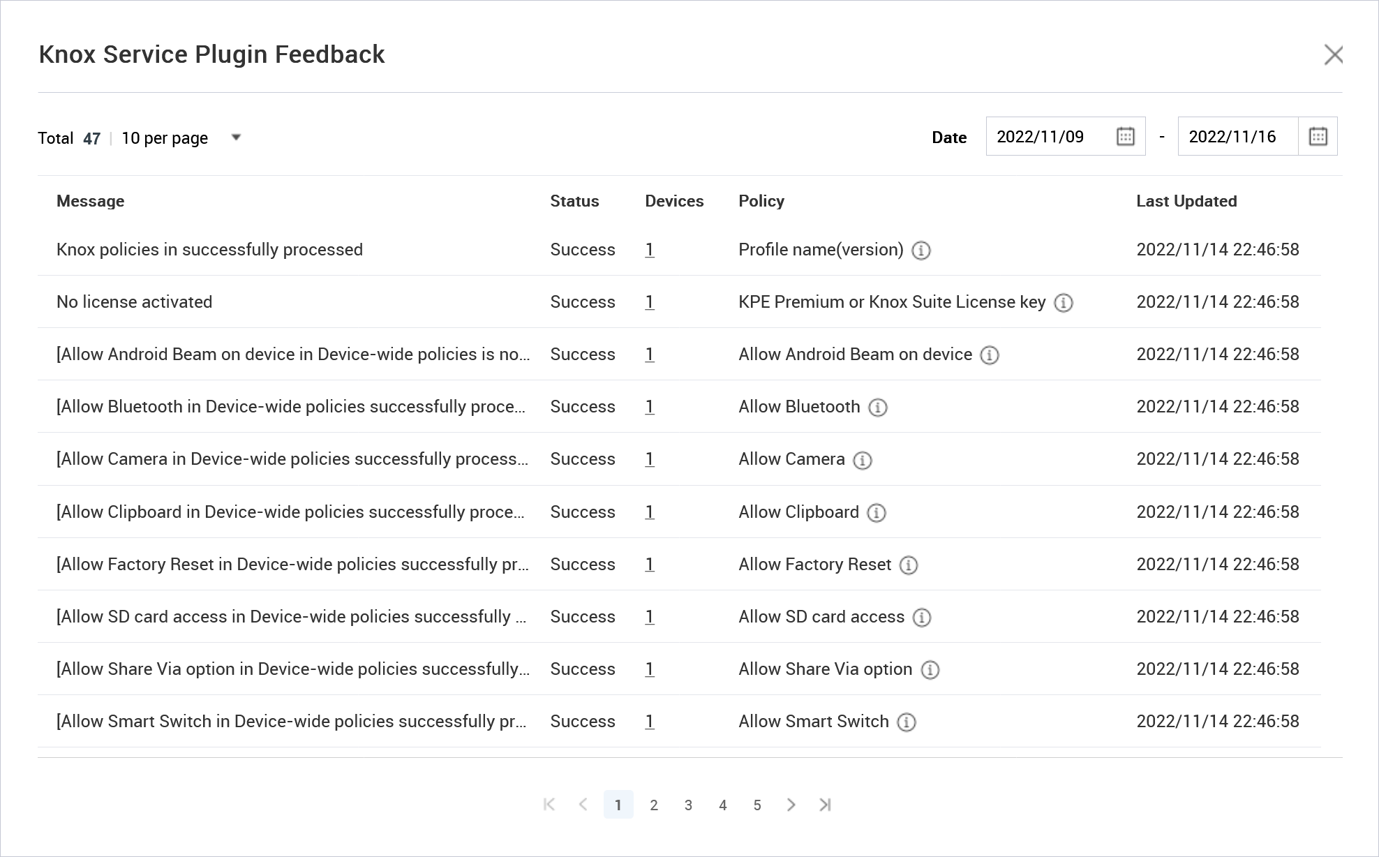 The Knox Service Plugin Feedback dialog.