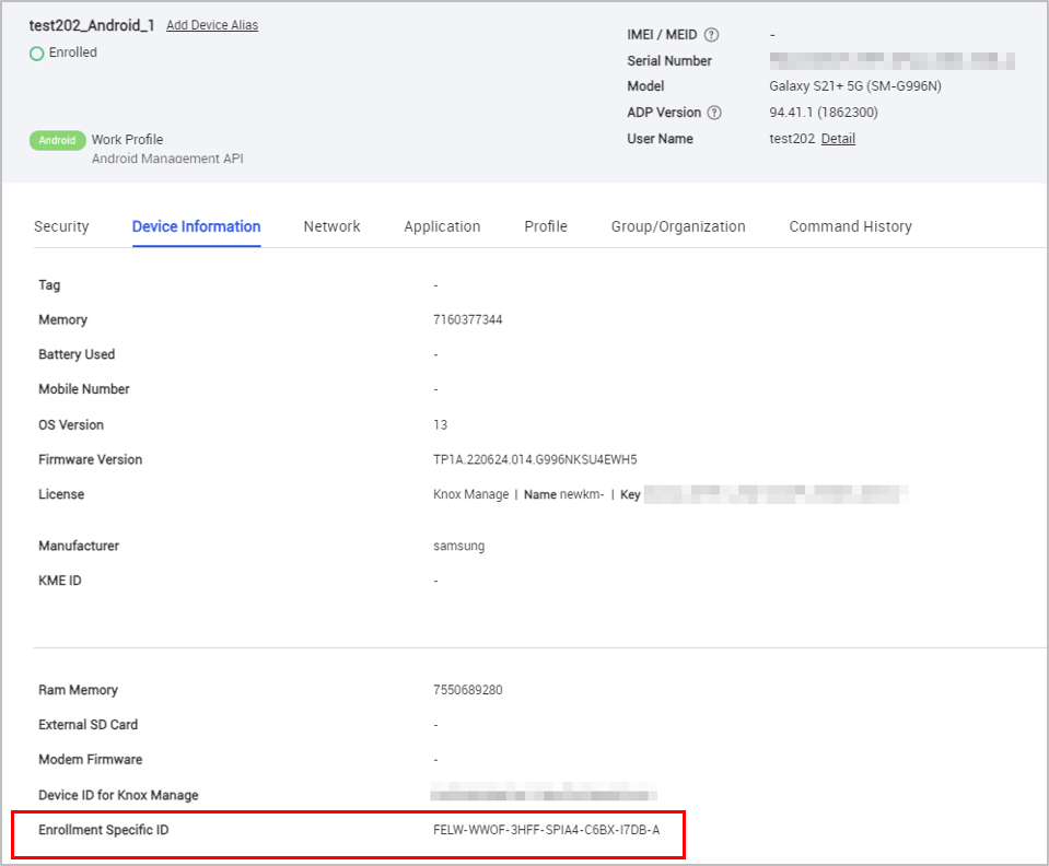 Enrollment Specific ID for AMAPI work profile devices