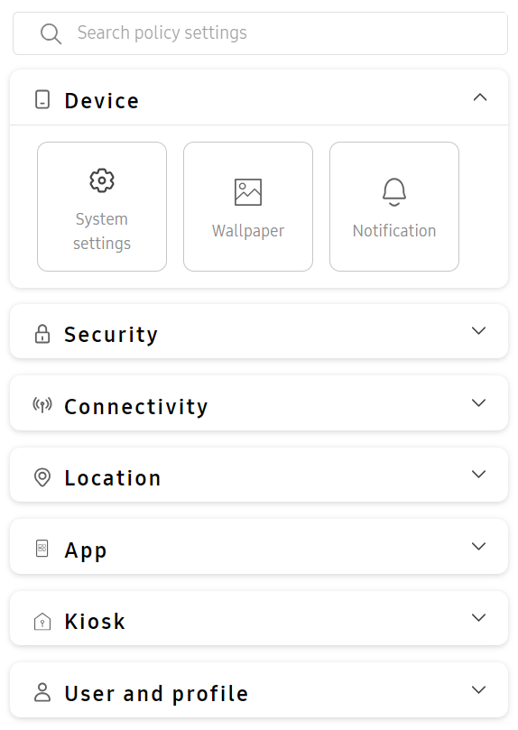 Configure policies in Create profile