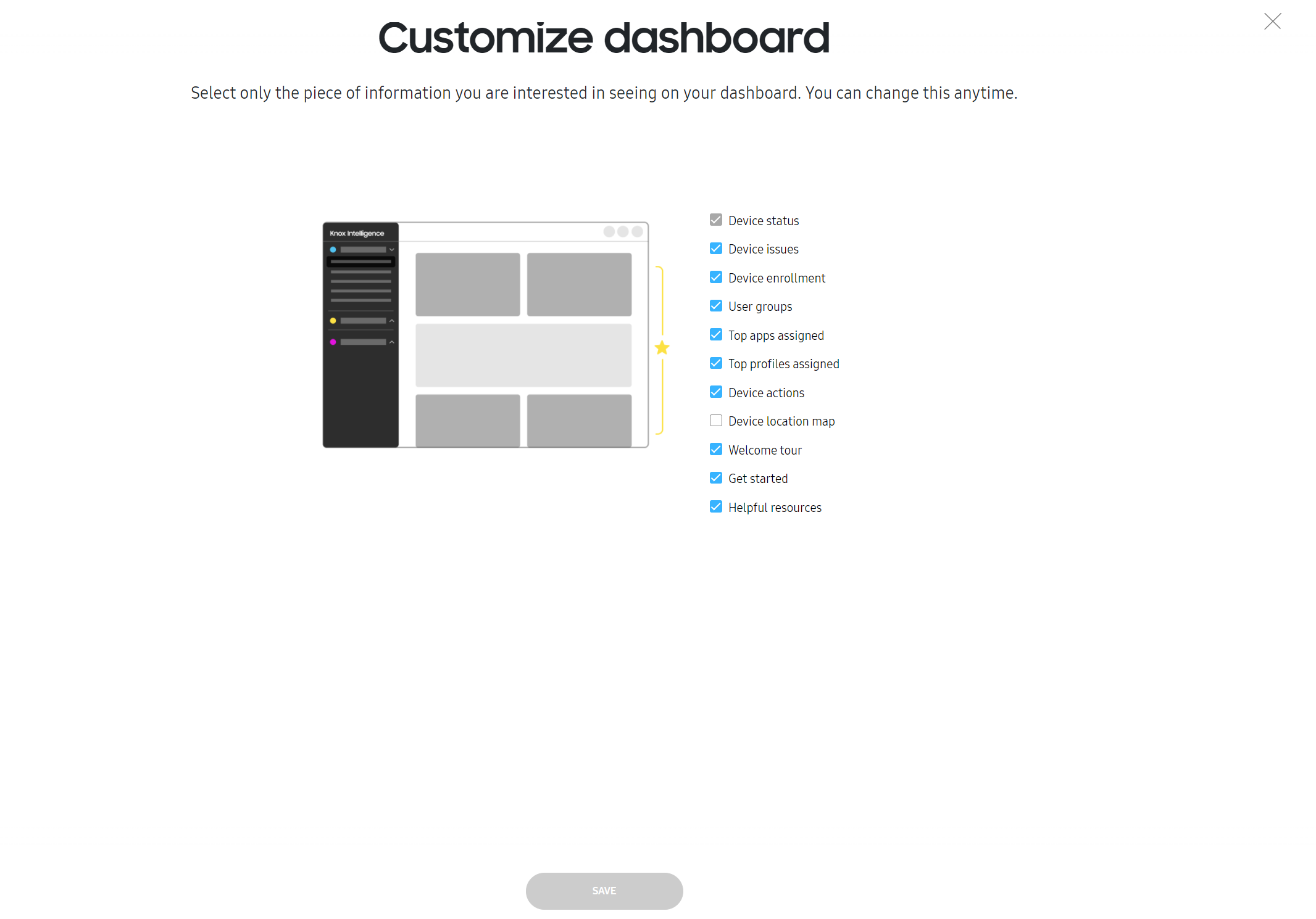 Editing the available consoles for the dashboard.