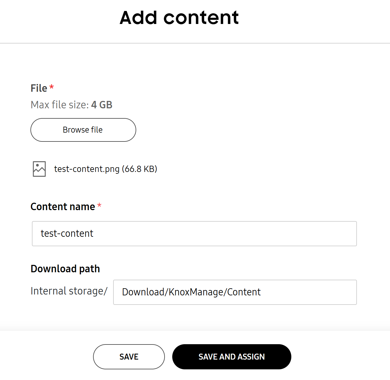 The Add content page.