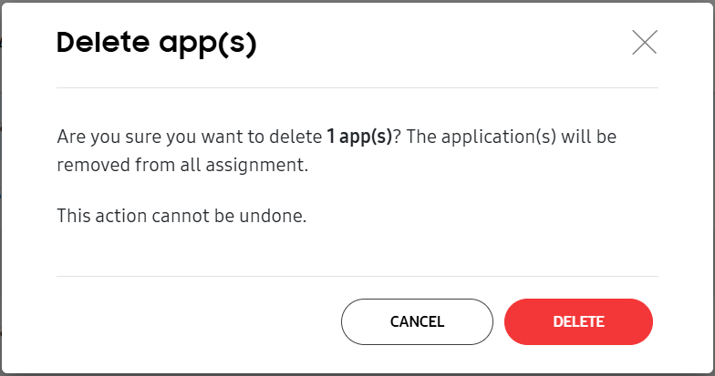 Delete app(s) dialog