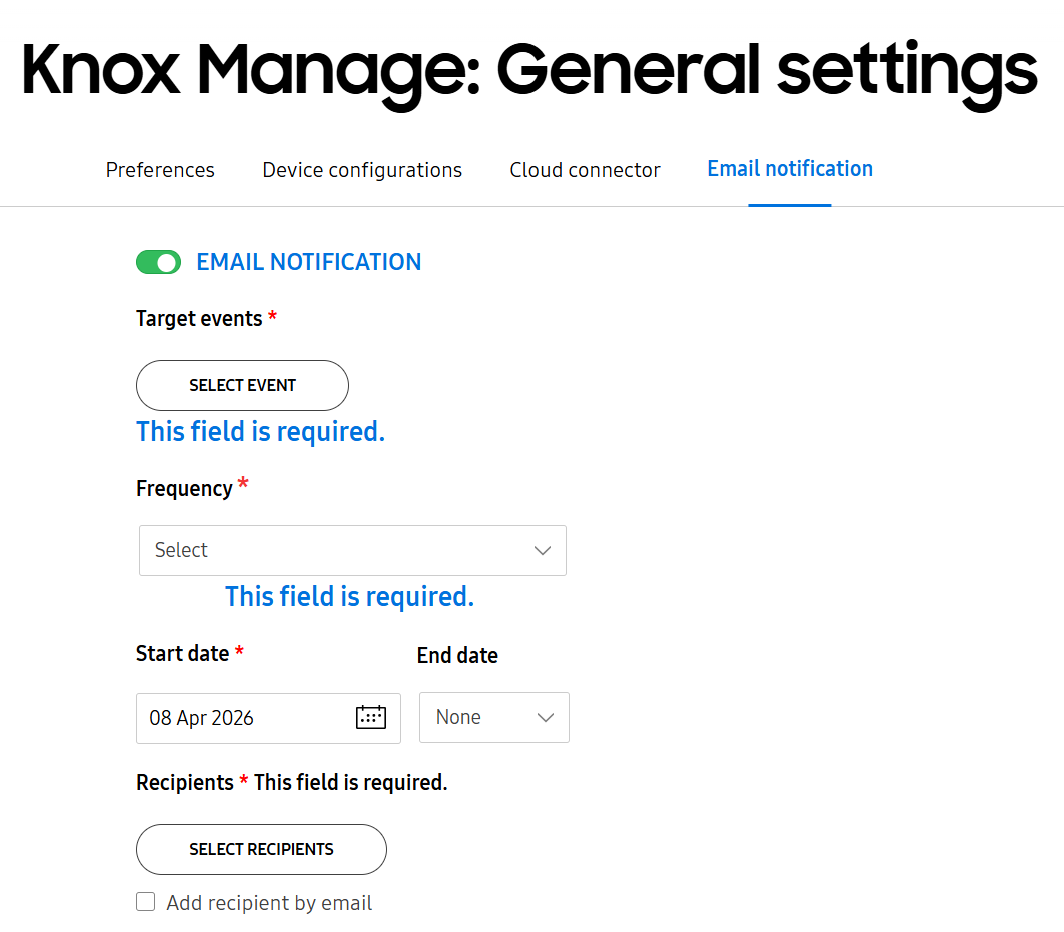 A screenshot of the Email notification tab.