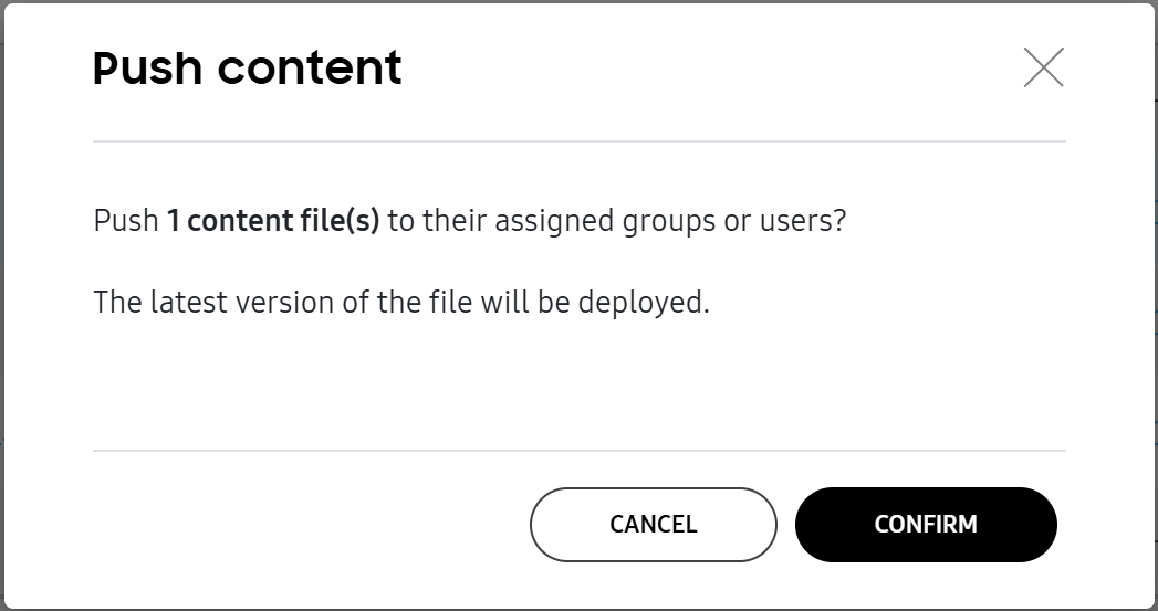 The Push content dialog.