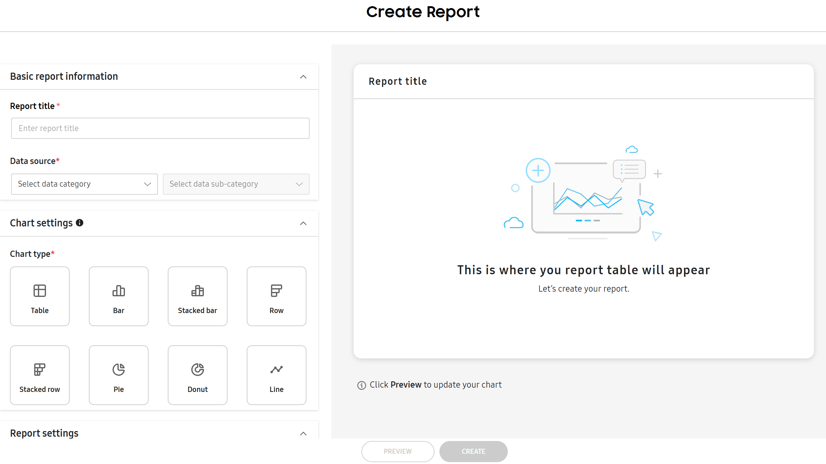 The Create Report page.