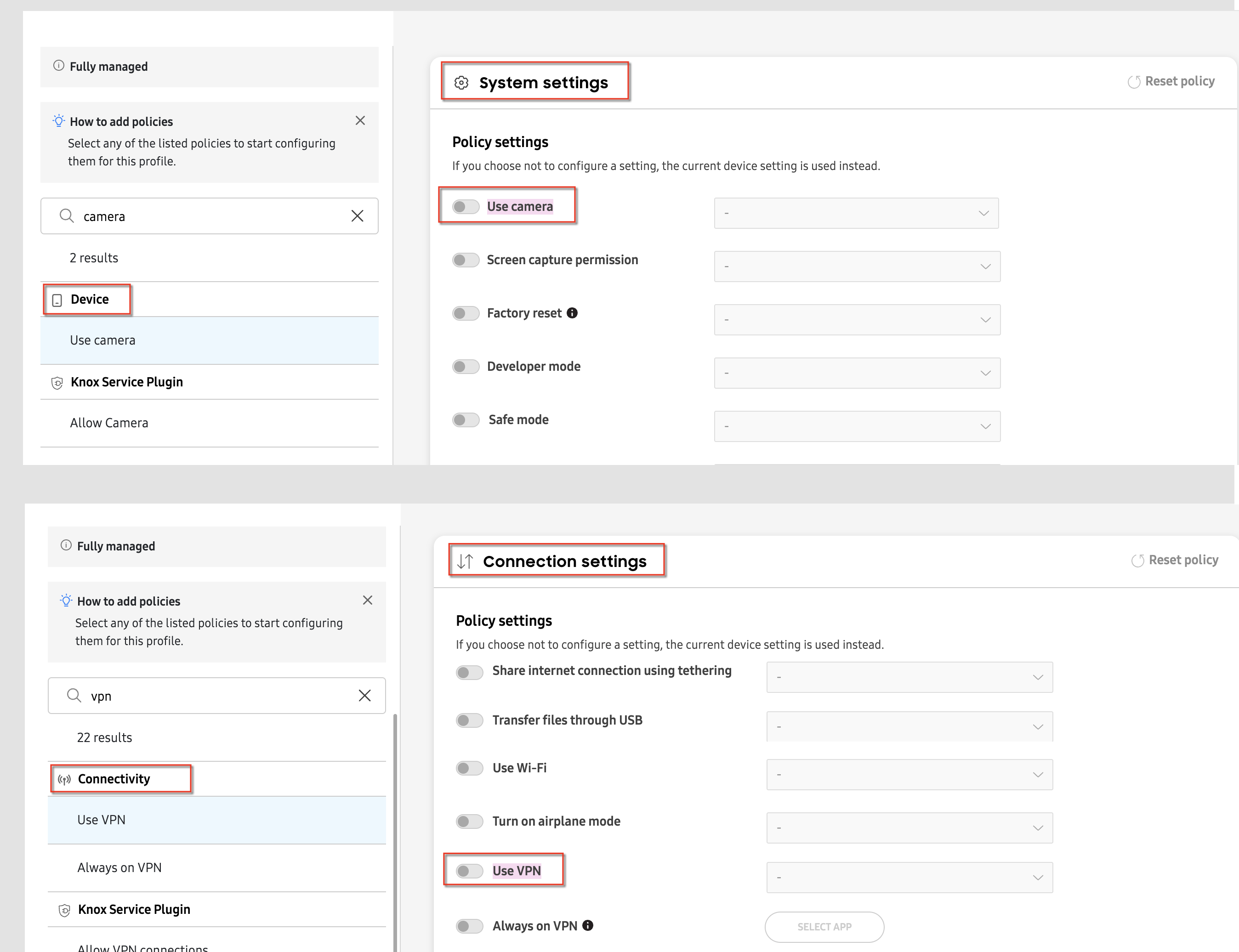 An image of how policies are organized in the new console.