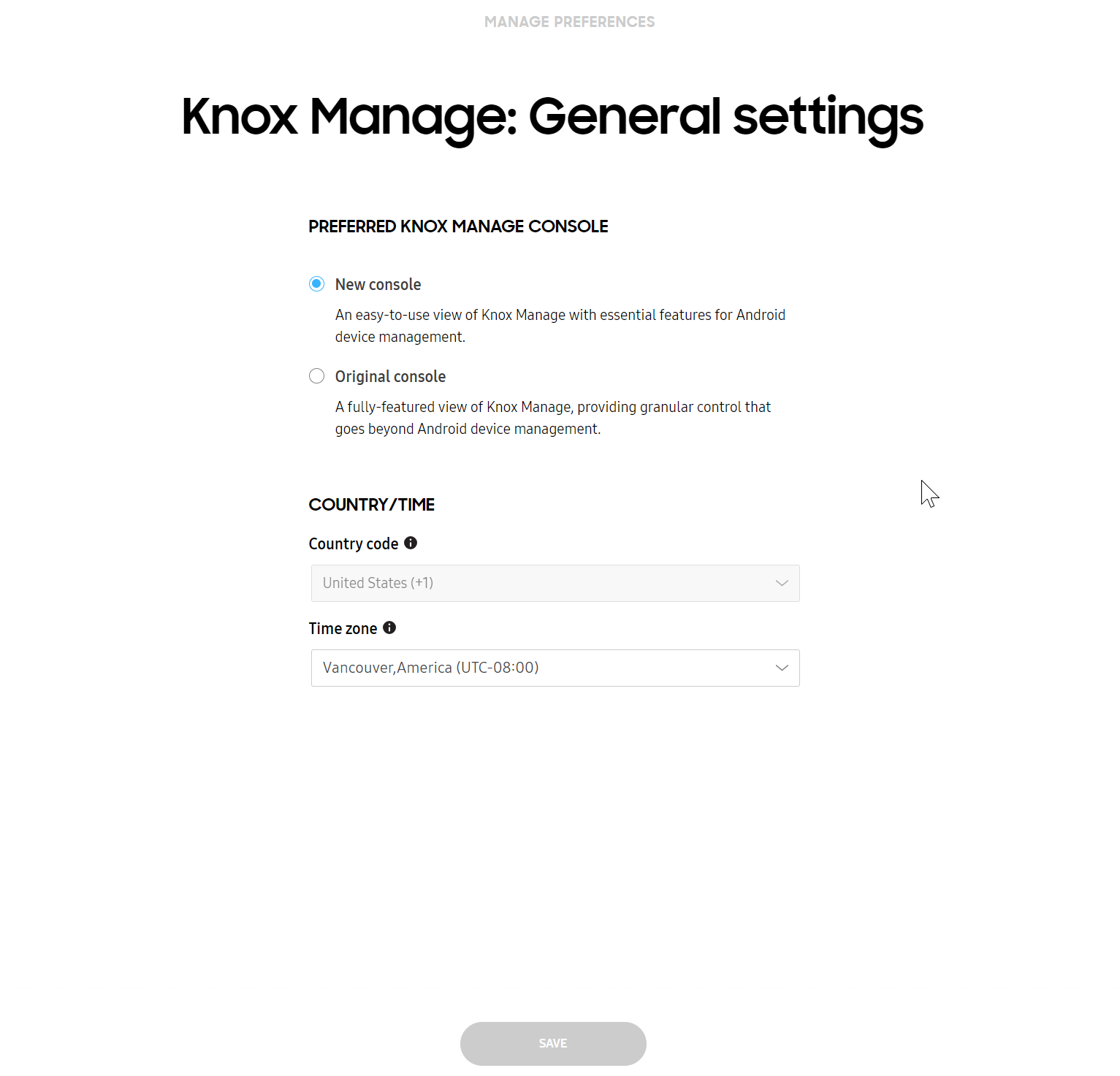 Set preferred console on Knox Manage