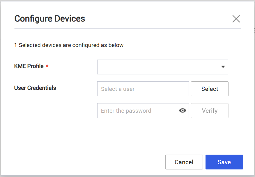 Knox Mobile Enrollment Configure devices dialog.