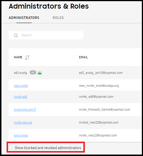 blocked or revoked admins hidden by default