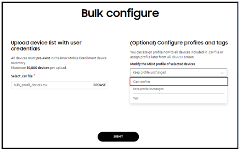 Bulk profile clear option