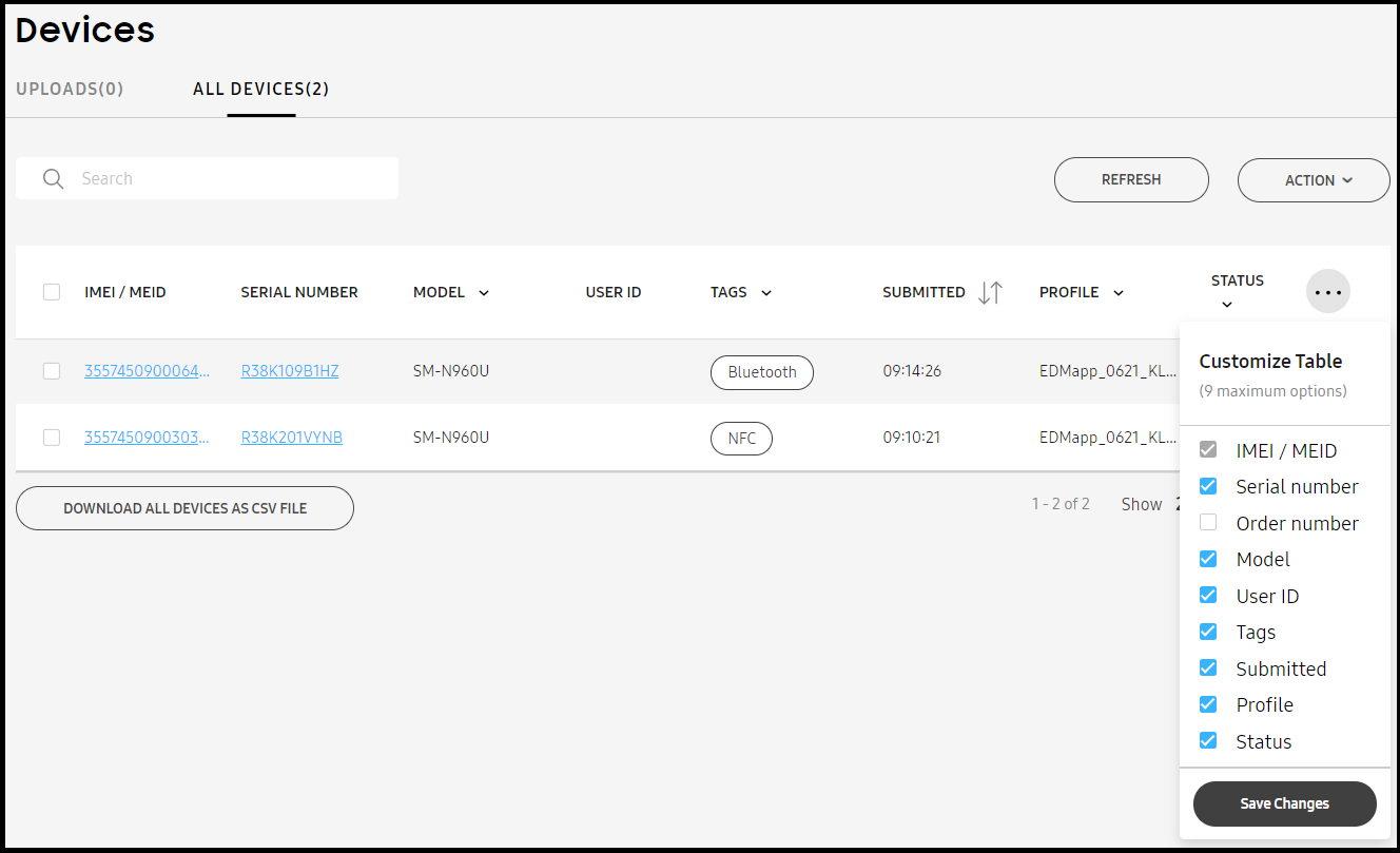 Customizable screen column