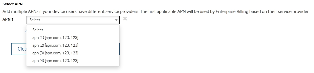 apn selection for e-billing