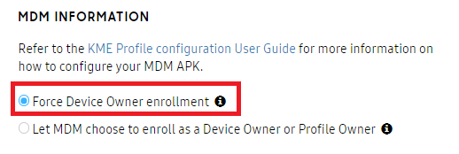 android enterprise profile mdm setting