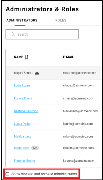 filter admins and roles