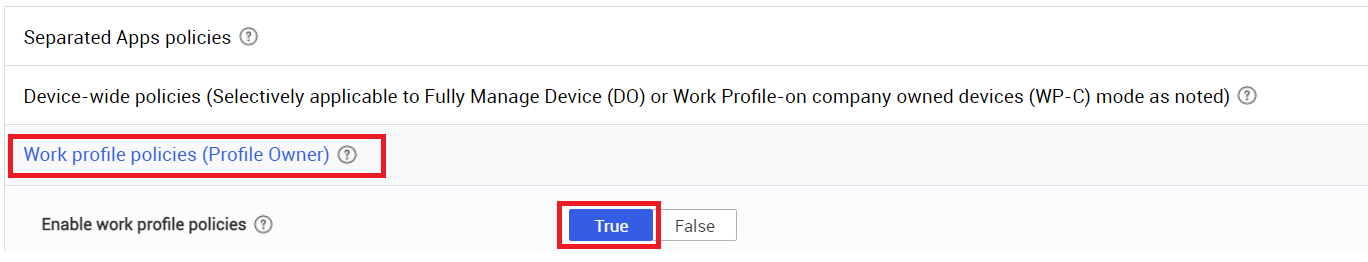 work profile policies