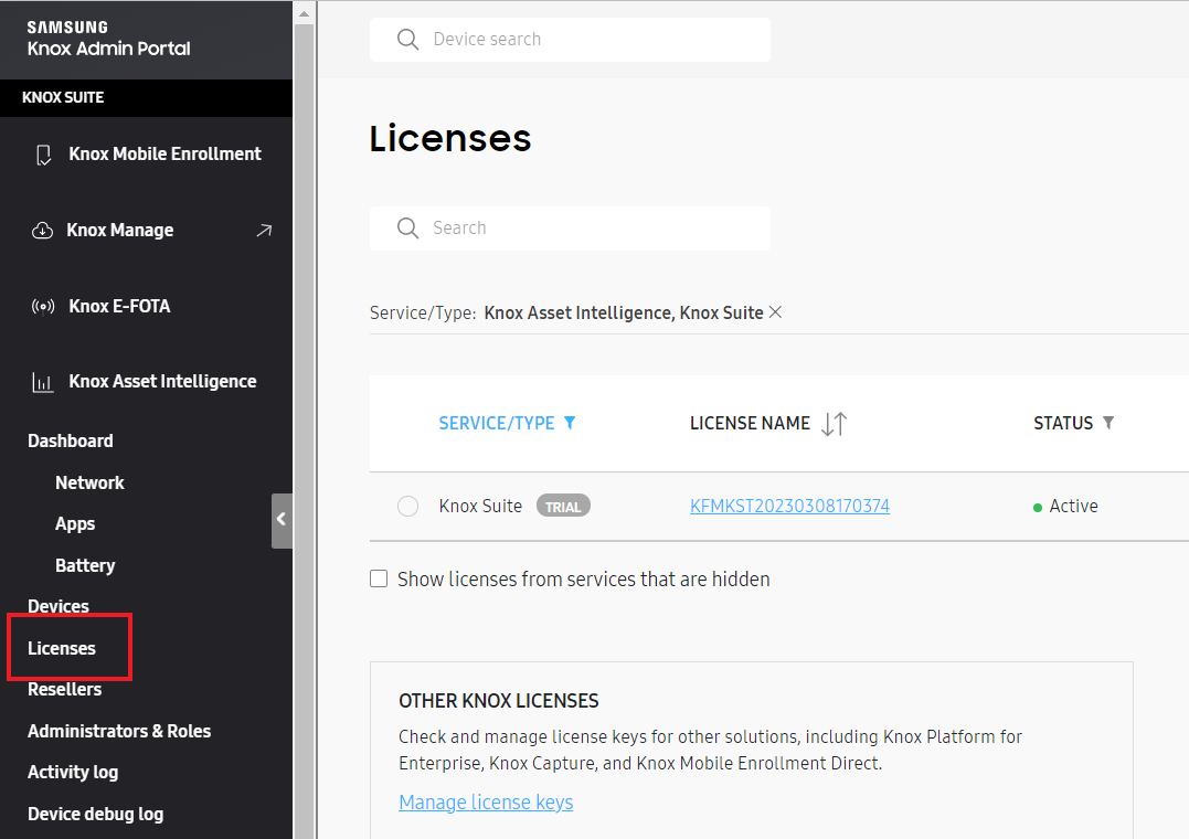 The consolidated licenses page