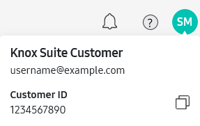 Knox Customer ID displays after clicking the account icon.